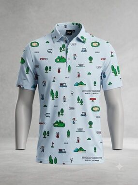 Taylor Kids Light Blue Polo with Green Golf Motif